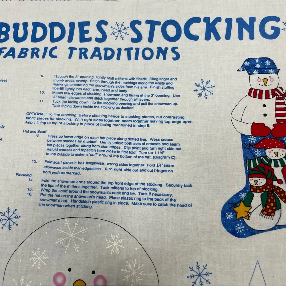 Vintage Cut and Sew Christmas Stocking 3-D Snowman Snow Buddies Kid Project #K23